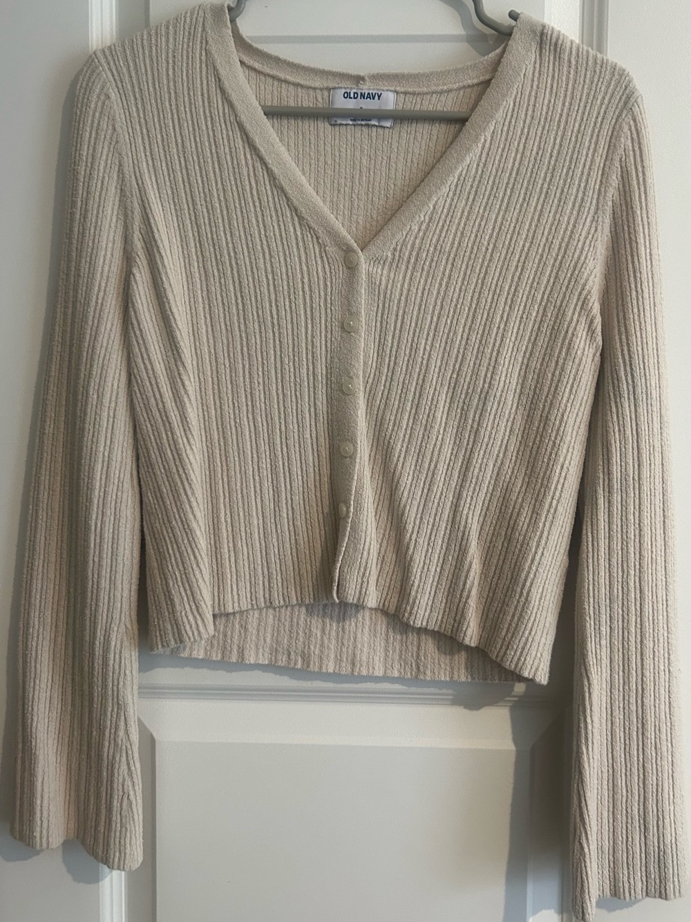 Old Navy Beige Ribbed V-Neck Button Cardigan